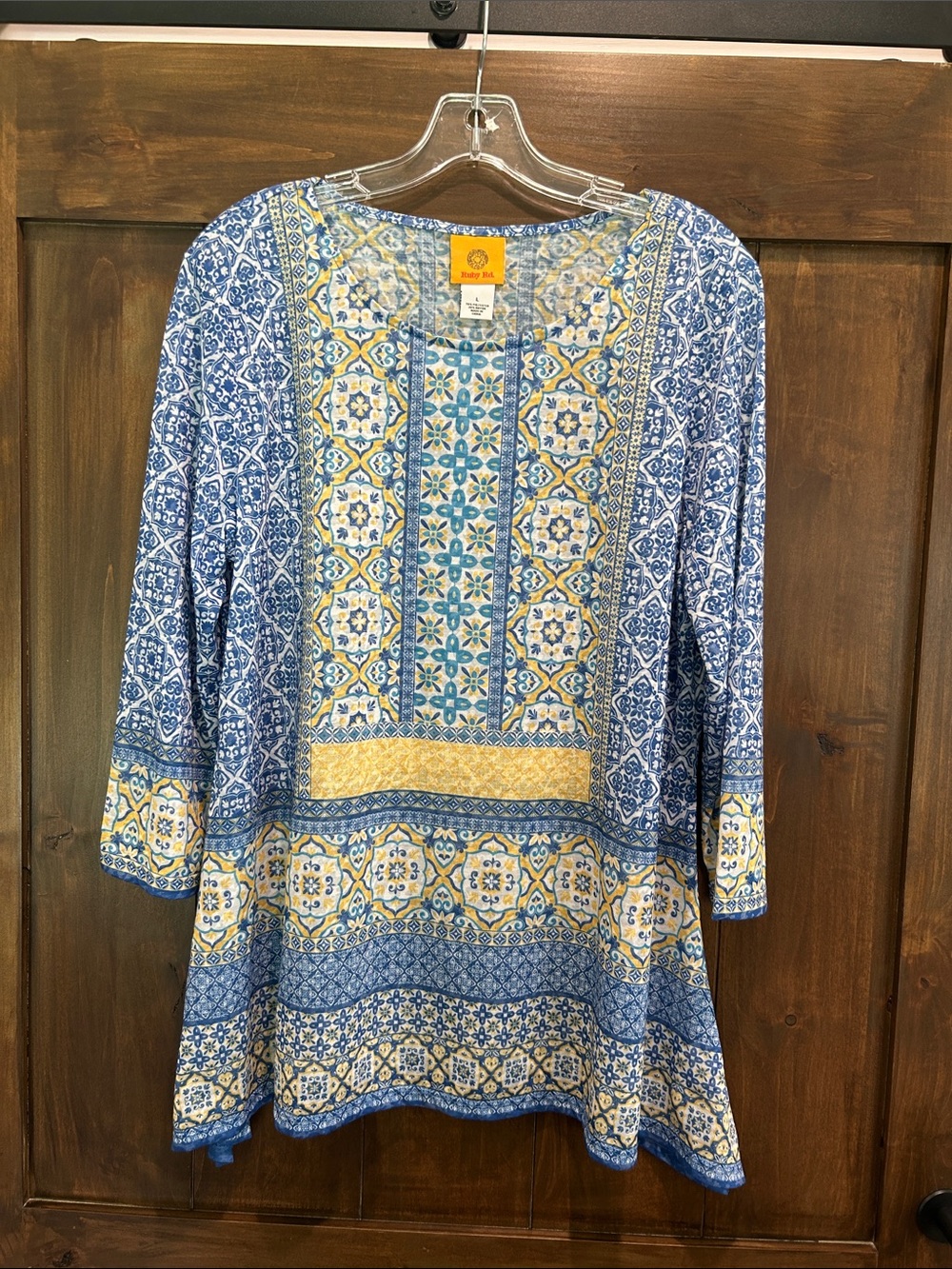 M267 Ruby Rd. Blue and Yellow Printed Tunic - Size Large